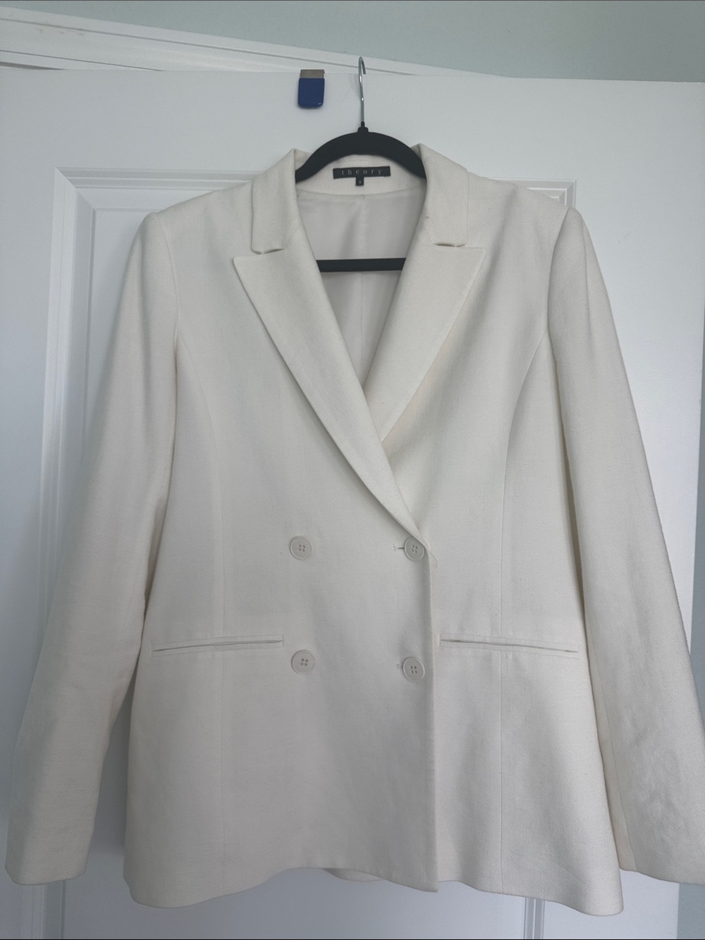 Theory Double-Breasted Cream Blazer